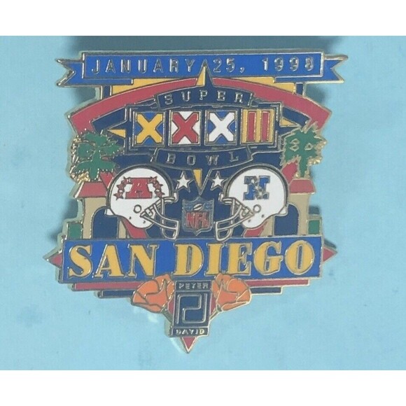 1998 NFL Super Bowl XXXII ,Denver Broncos v GB Packers ,San Diego Super Bowl Pin - Picture 1 of 2